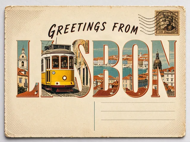 MOSS-Image Travel postcard, with the text “GREETINGS FROM LISBON”