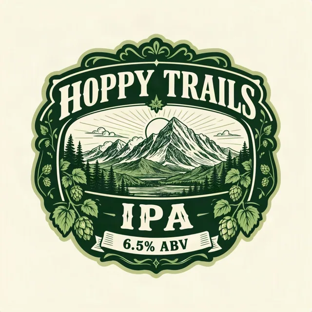 MOSS-Image Beer can label, with the text “HOPPY TRAILS IPA”